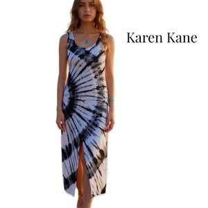 NWT $178 Karen Kane Tie-Dye Midi Dress Black & White Women's XL Boho Resort Wear